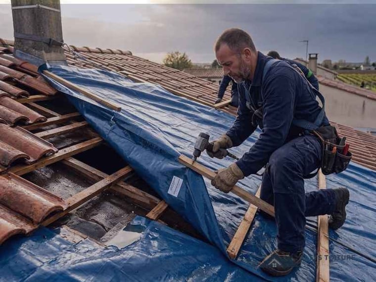 Mise hors d’eau et bâchage de toiture — chantier Altys Toiture Pessac à Pessac